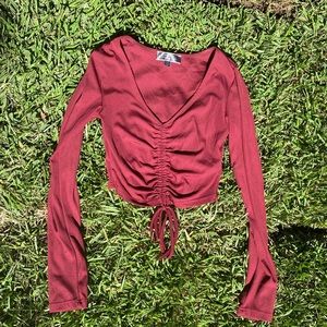 burgundy tie crop top